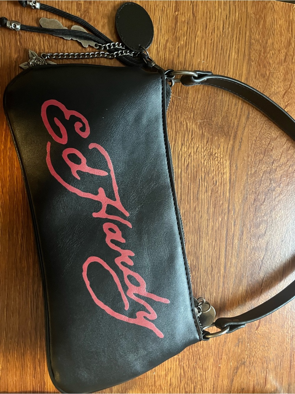 Ed Hardy Black and Red Skull Embellished Shoulder Bag - Picture 2 of 3